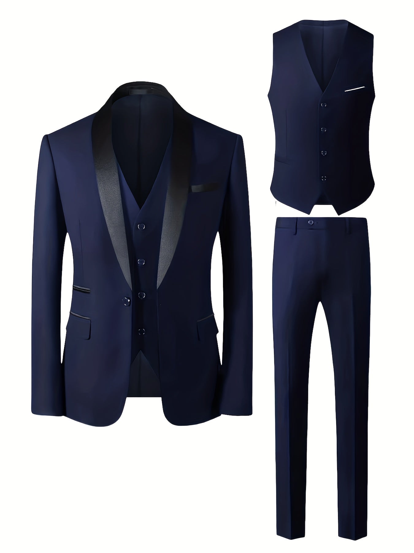 Three-Piece Formal Suit Set Men's Three-Piece Suit Set - Large Size Formal Attire with Notch Lapel, Includes Trousers & Vest for Weddings, Work & Festive Gifts