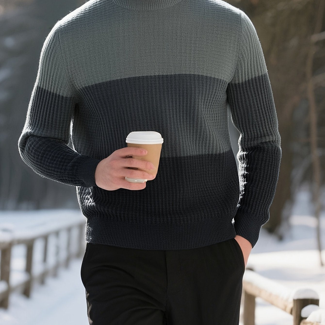 Men'S Sweater - Classic Pullover Sweater for Fall\u002FWinter, Soft Knit Long Sleeve Sweater in Dark Blue\u002FBlack\u002FGray\u002F