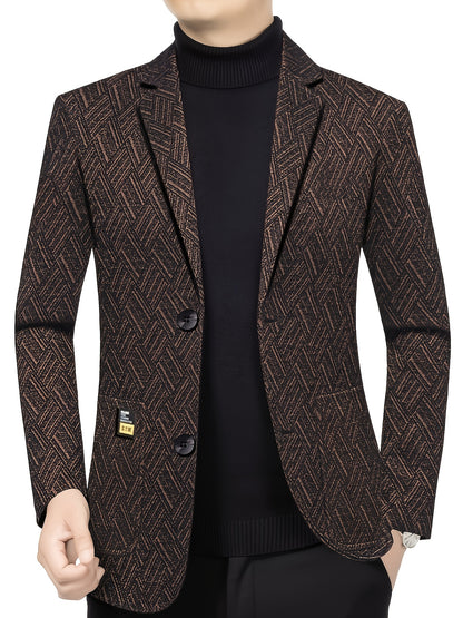 Men'S Formal Blazer - Business Suit Jacket with Notched Lapel, Brown\u002FBlack Color Block, Structured Fit for Office, Wedding,