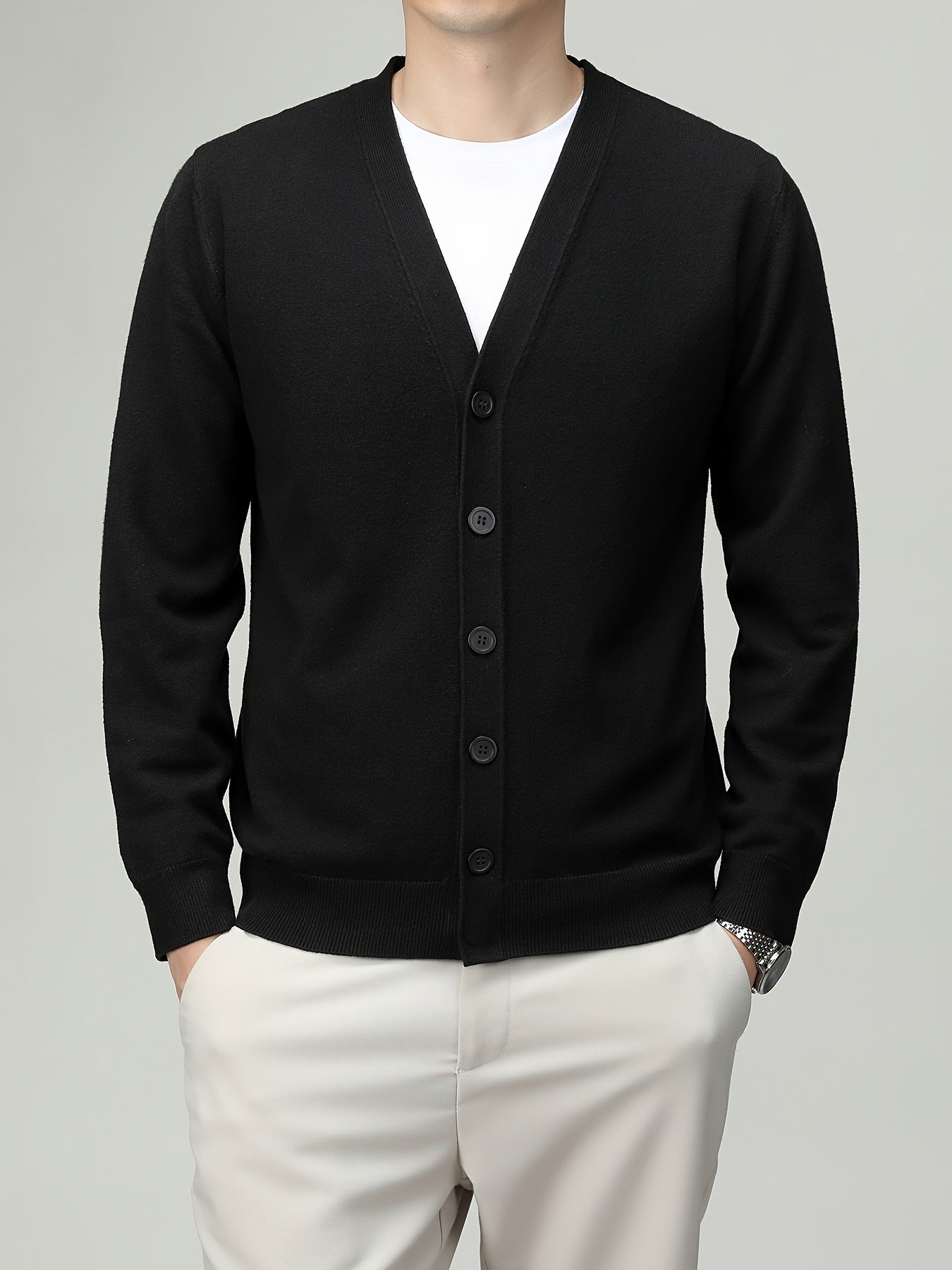 Men'S Classic Button-Up Cardigan - Soft Viscose Blend, Warm Long Sleeve Open Front Sweater for Fall\u002FWinter, Solid Color Elegant Versatile Top for Business,