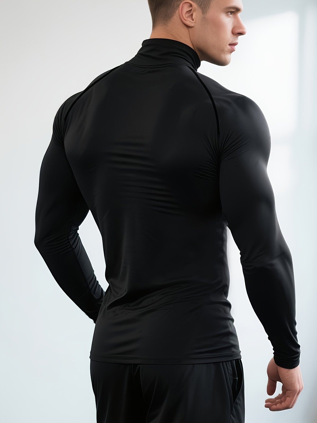 Men'S High Neck Compression Shirt - Long Sleeve Workout Top with Motivational Graphic, Muscle Fit Gym Shirt,