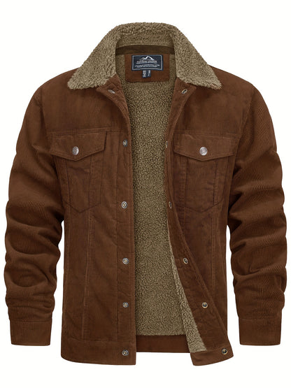 Men's Winter Fleece Jacket with Thick, Comfortable and Stiff Fabric, Warm Inner Lining, Multi-Pocket, Adjustable Cuff Collar,