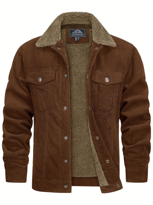 Men's Winter Fleece Jacket with Thick, Comfortable and Stiff Fabric, Warm Inner Lining, Multi-Pocket, Adjustable Cuff Collar,