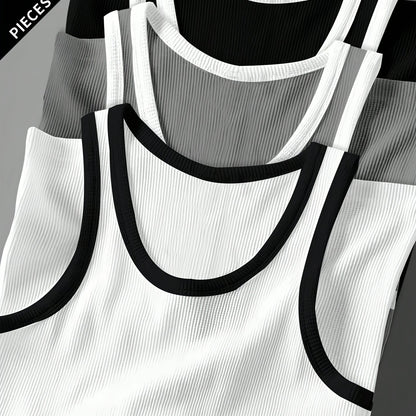 3pcs Men's Solid Color Sleeveless Tank Tops - Sporty Slim Fit, Breathable Stretch Fabric, Round Neck, Machine Washable, All-Season Casual & Athletic Wear