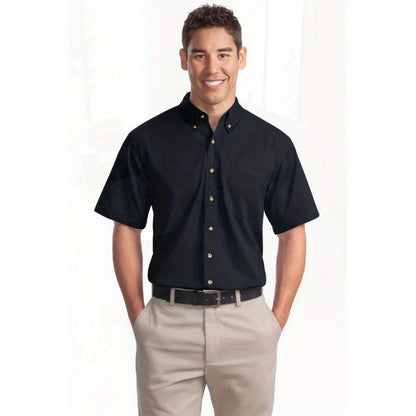 Port Authority Men's Short Sleeve Twill Shirt S500T - 5-Ounce Heavyweight 100%, Wrinkle-Resistant & Easy-Care, Classic Pointed Collar with Horn Buttons,