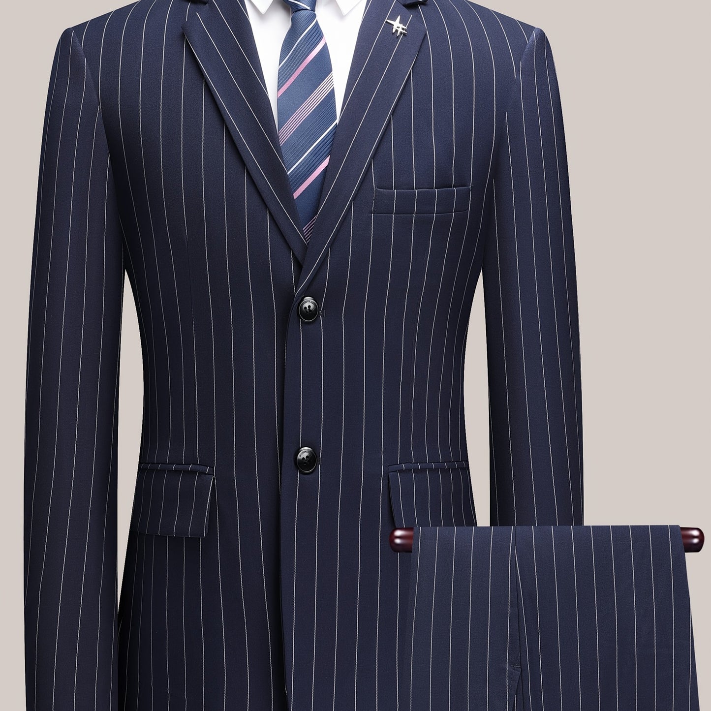 Men'S Striped Suit Set for Business Casual And Formal Events, Featuring a Lightweight Design Suitable for Spring And Autumn. The Two-Piece Suit Is Durable,