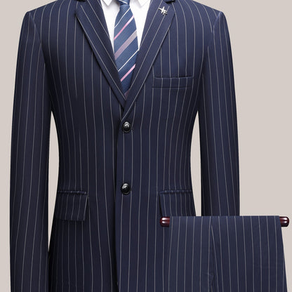 Men'S Striped Suit Set for Business Casual And Formal Events, Featuring a Lightweight Design Suitable for Spring And Autumn. The Two-Piece Suit Is Durable,