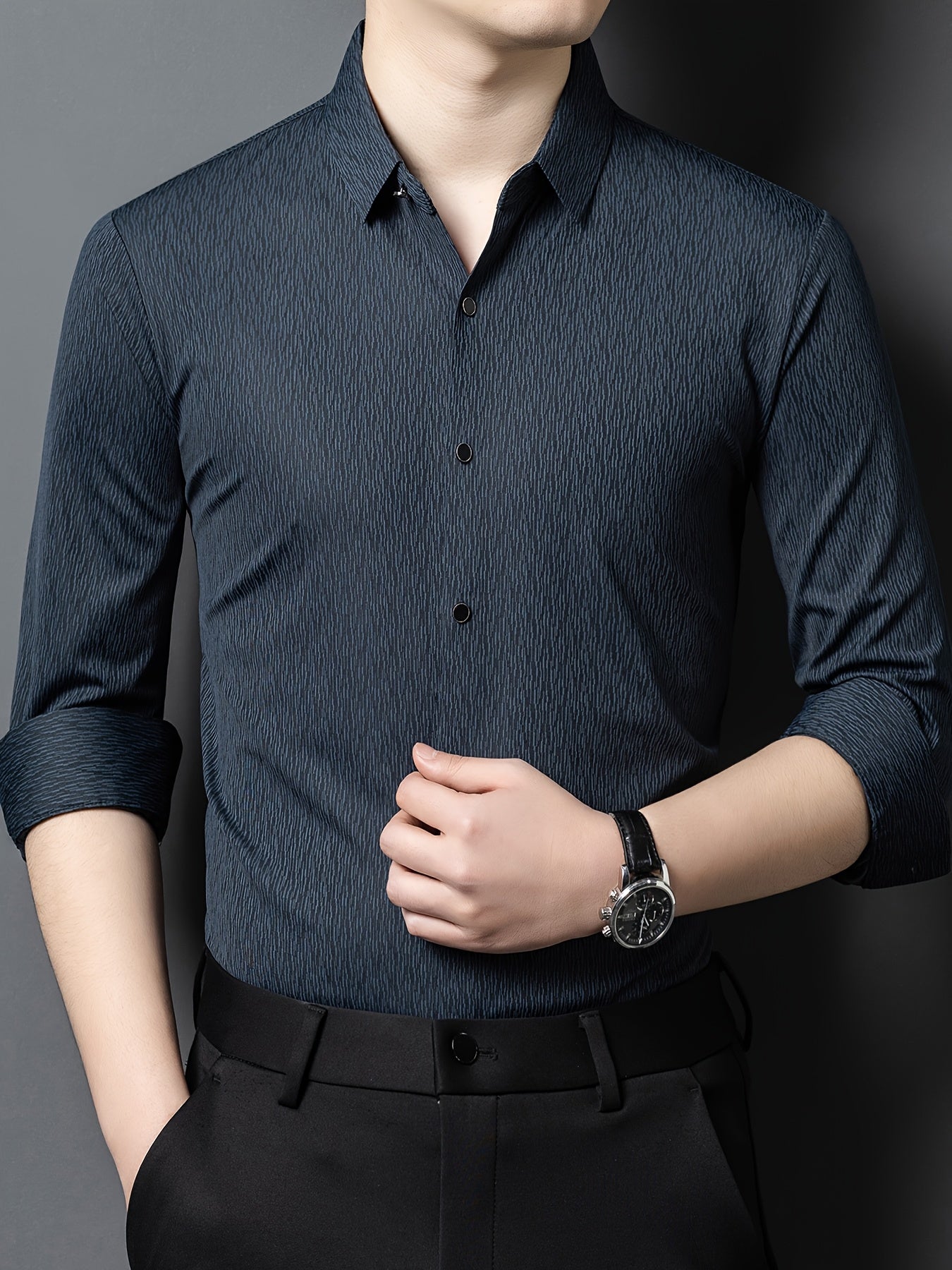 Men's Breathable Long Sleeve Button-Up Shirt - Casual Business Style, Solid Brown, Lightweight Fabric for Spring\u002FFall, Perfect for Office or Leisure Outings,
