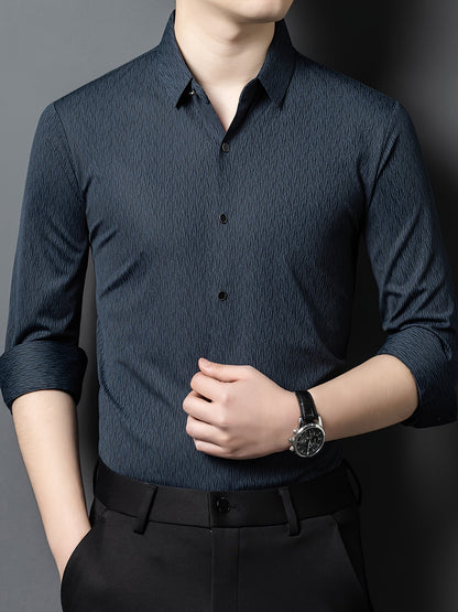 Men's Breathable Long Sleeve Button-Up Shirt - Casual Business Style, Solid Brown, Lightweight Fabric for Spring\u002FFall, Perfect for Office or Leisure Outings,