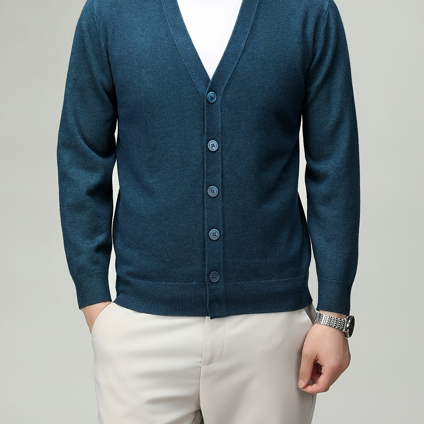 Men'S Classic Button-Up Cardigan - Soft Viscose Blend, Warm Long Sleeve Open Front Sweater for Fall\u002FWinter, Solid Color Elegant Versatile Top for Business,