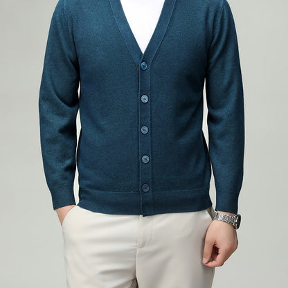 Men'S Classic Button-Up Cardigan - Soft Viscose Blend, Warm Long Sleeve Open Front Sweater for Fall\u002FWinter, Solid Color Elegant Versatile Top for Business,