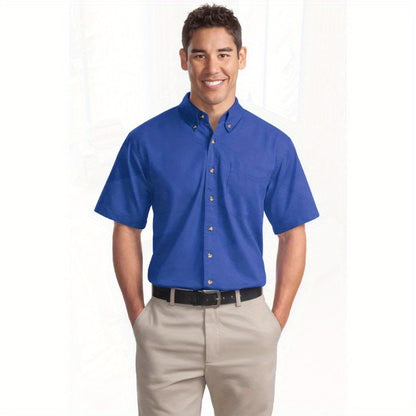 Port Authority Men's Short Sleeve Twill Shirt S500T - 5-Ounce Heavyweight 100%, Wrinkle-Resistant & Easy-Care, Classic Pointed Collar with Horn Buttons,