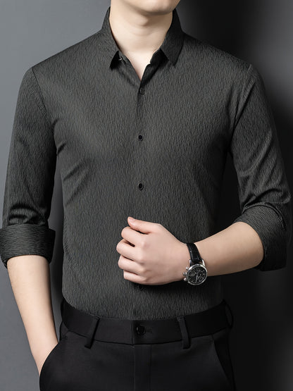 Men's Breathable Long Sleeve Button-Up Shirt - Casual Business Style, Solid Brown, Lightweight Fabric for Spring\u002FFall, Perfect for Office or Leisure Outings,