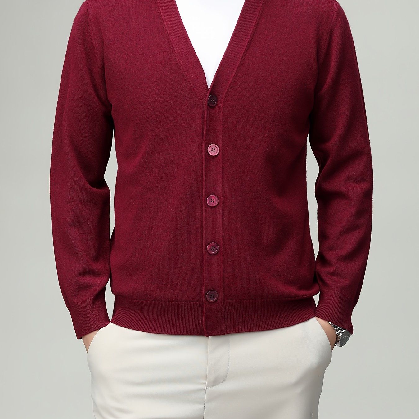Men'S Classic Button-Up Cardigan - Soft Viscose Blend, Warm Long Sleeve Open Front Sweater for Fall\u002FWinter, Solid Color Elegant Versatile Top for Business,