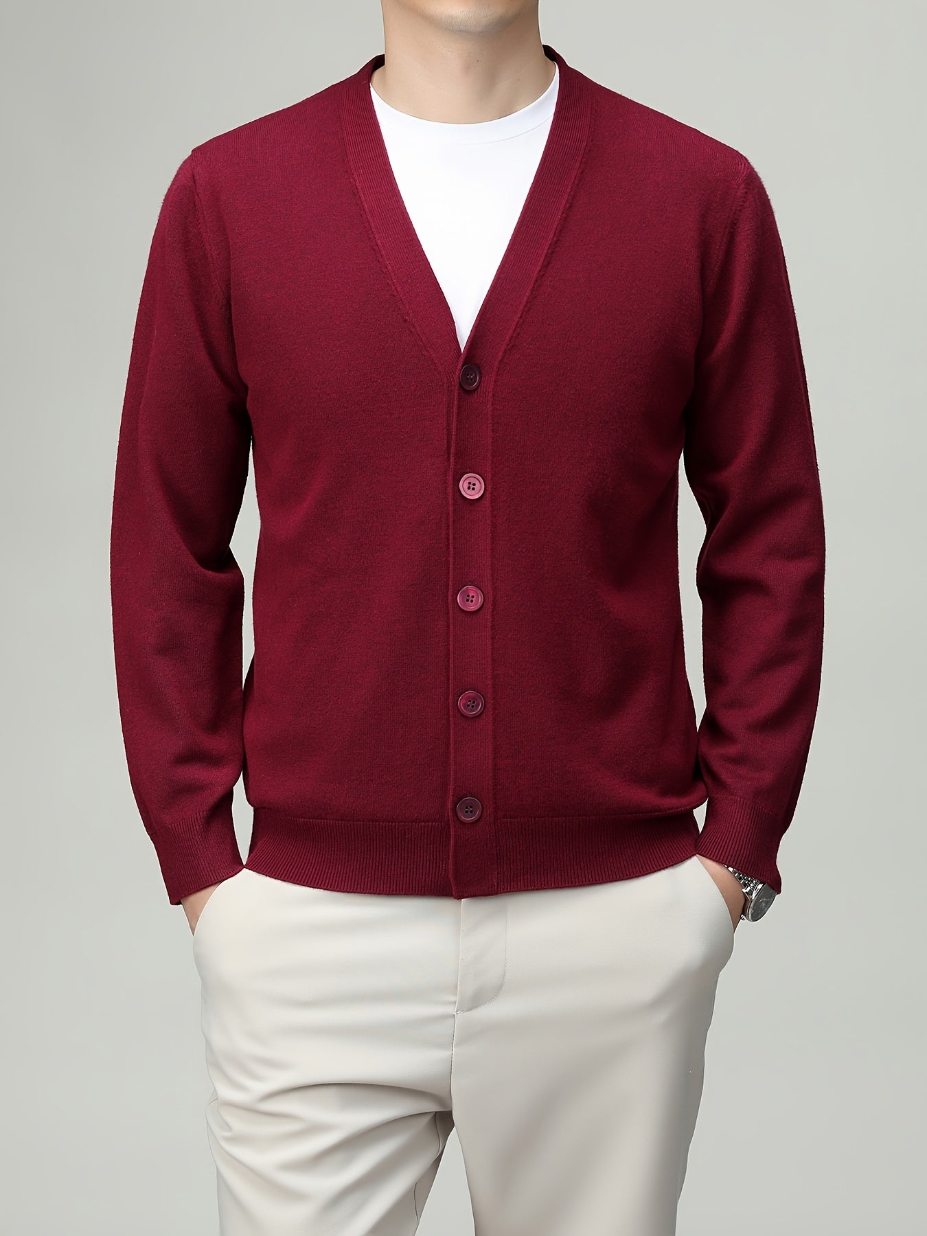 Men'S Classic Button-Up Cardigan - Soft Viscose Blend, Warm Long Sleeve Open Front Sweater for Fall\u002FWinter, Solid Color Elegant Versatile Top for Business,