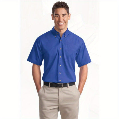 Port Authority Men's Short Sleeve Twill Shirt S500T - 5-Ounce Heavyweight 100%, Wrinkle-Resistant & Easy-Care, Classic Pointed Collar with Horn Buttons,