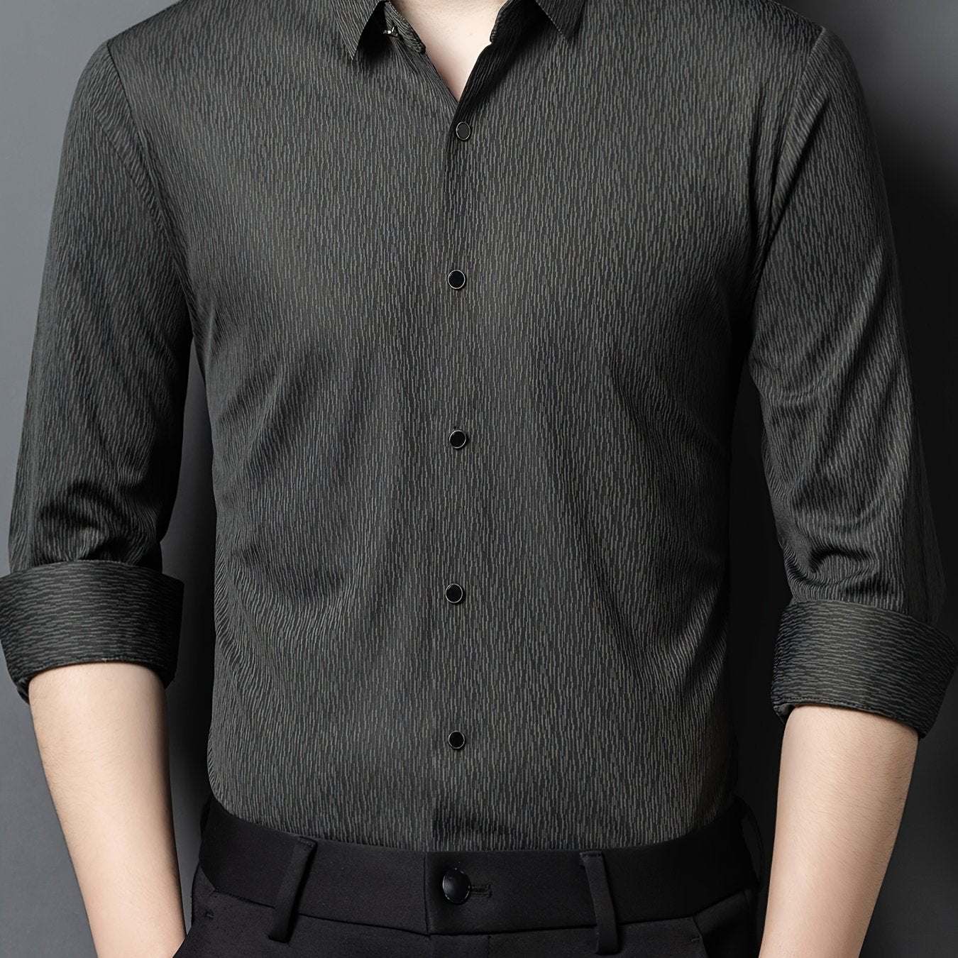 Men's Breathable Long Sleeve Button-Up Shirt - Casual Business Style, Solid Brown, Lightweight Fabric for Spring\u002FFall, Perfect for Office or Leisure Outings,