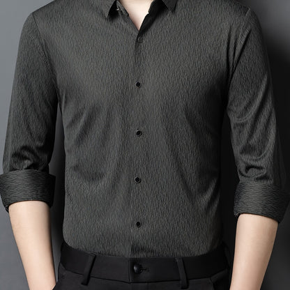 Men's Breathable Long Sleeve Button-Up Shirt - Casual Business Style, Solid Brown, Lightweight Fabric for Spring\u002FFall, Perfect for Office or Leisure Outings,