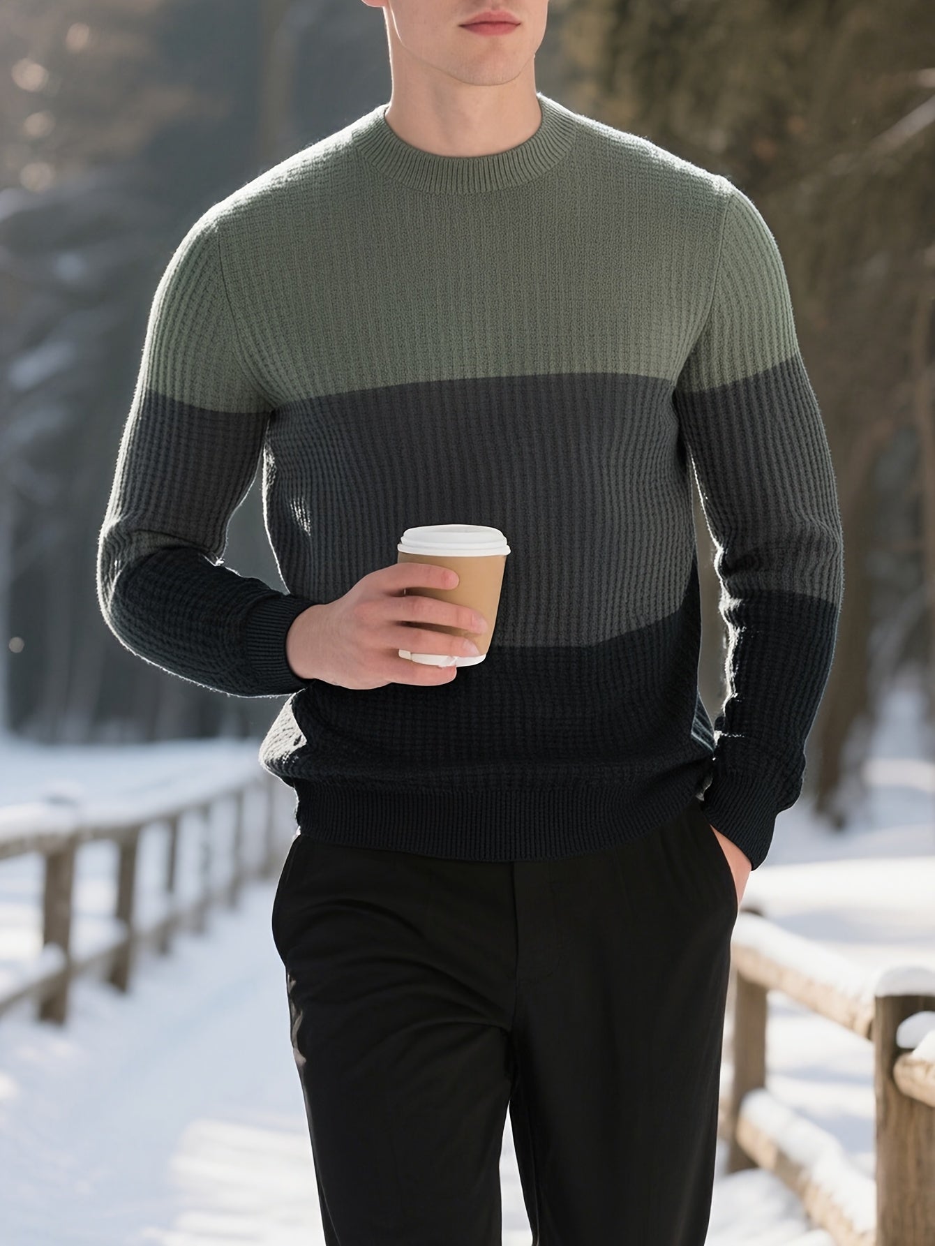 Men'S Sweater - Classic Pullover Sweater for Fall\u002FWinter, Soft Knit Long Sleeve Sweater in Dark Blue\u002FBlack\u002FGray\u002F