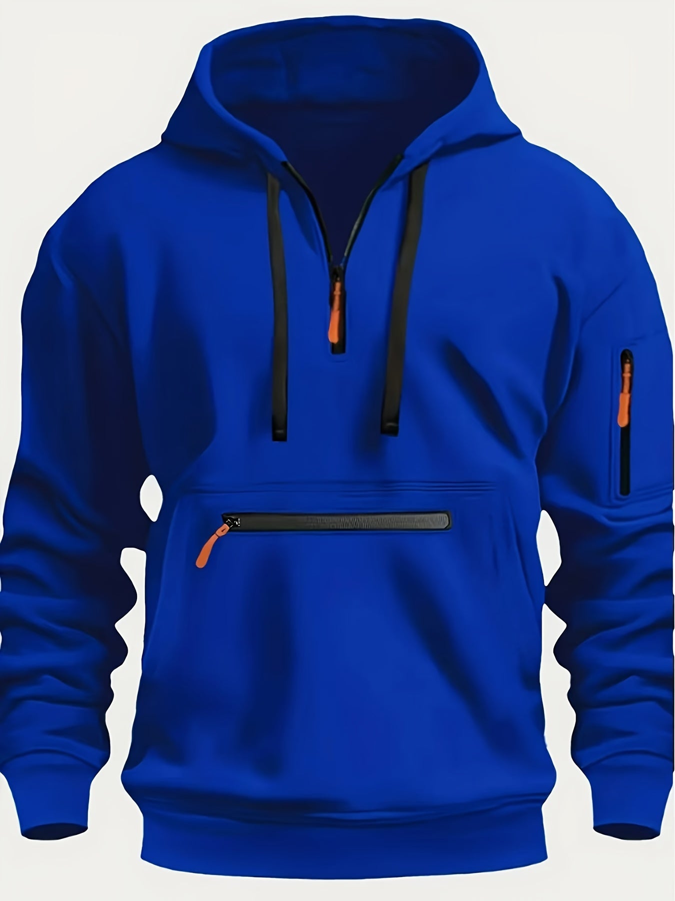 Thick, Warm, Oversized Men's Casual Zip-Up Hoodie - Kangaroo Pocket, Polyester Blend - Fall and Winter