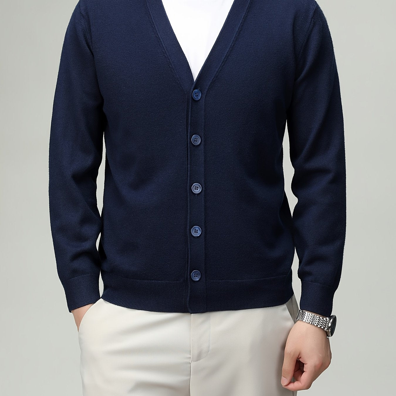 Men'S Classic Button-Up Cardigan - Soft Viscose Blend, Warm Long Sleeve Open Front Sweater for Fall\u002FWinter, Solid Color Elegant Versatile Top for Business,