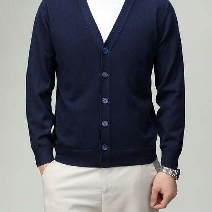 Men'S Classic Button-Up Cardigan - Soft Viscose Blend, Warm Long Sleeve Open Front Sweater for Fall\u002FWinter, Solid Color Elegant Versatile Top for Business,