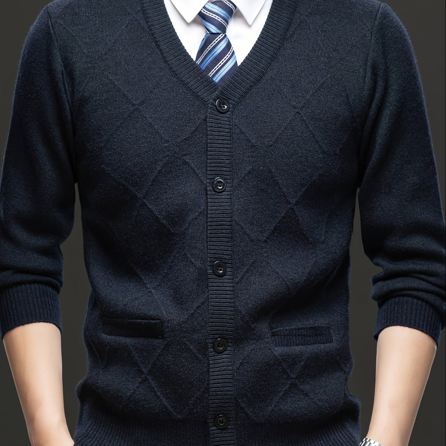 Men's Fleece-Lined Cardigan Fleece-Lined Knit Cardigan for Men | Thickened Casual V-Neck Top | Autumn and Winter