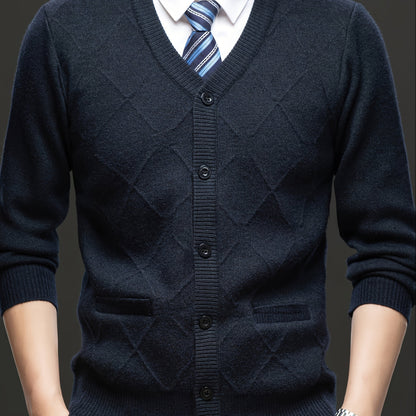 Men's Fleece-Lined Cardigan Fleece-Lined Knit Cardigan for Men | Thickened Casual V-Neck Top | Autumn and Winter