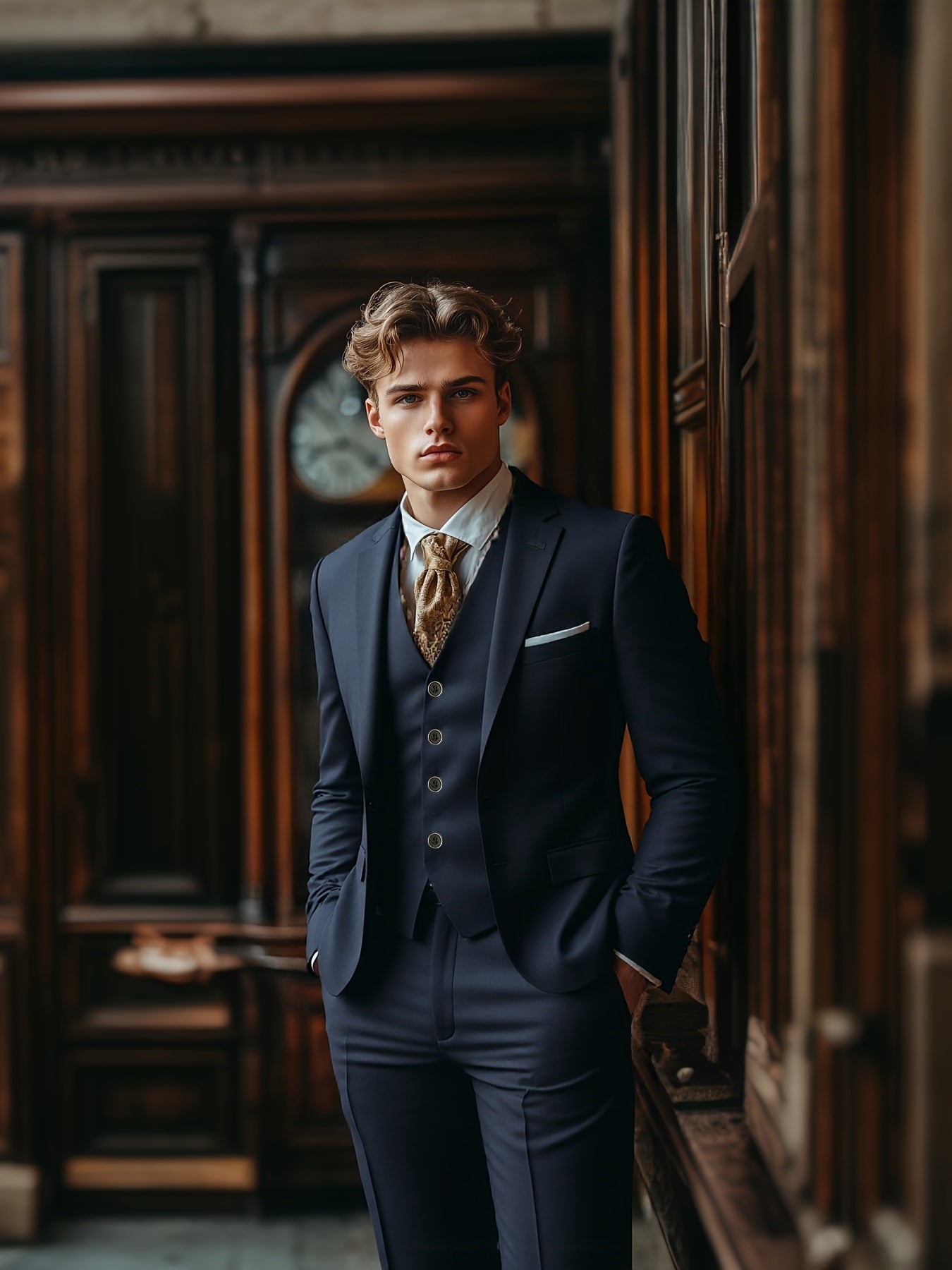 Men's Three-Piece Suit Set with Vest, Trousers, and Tie for Weddings and Formal Occasions