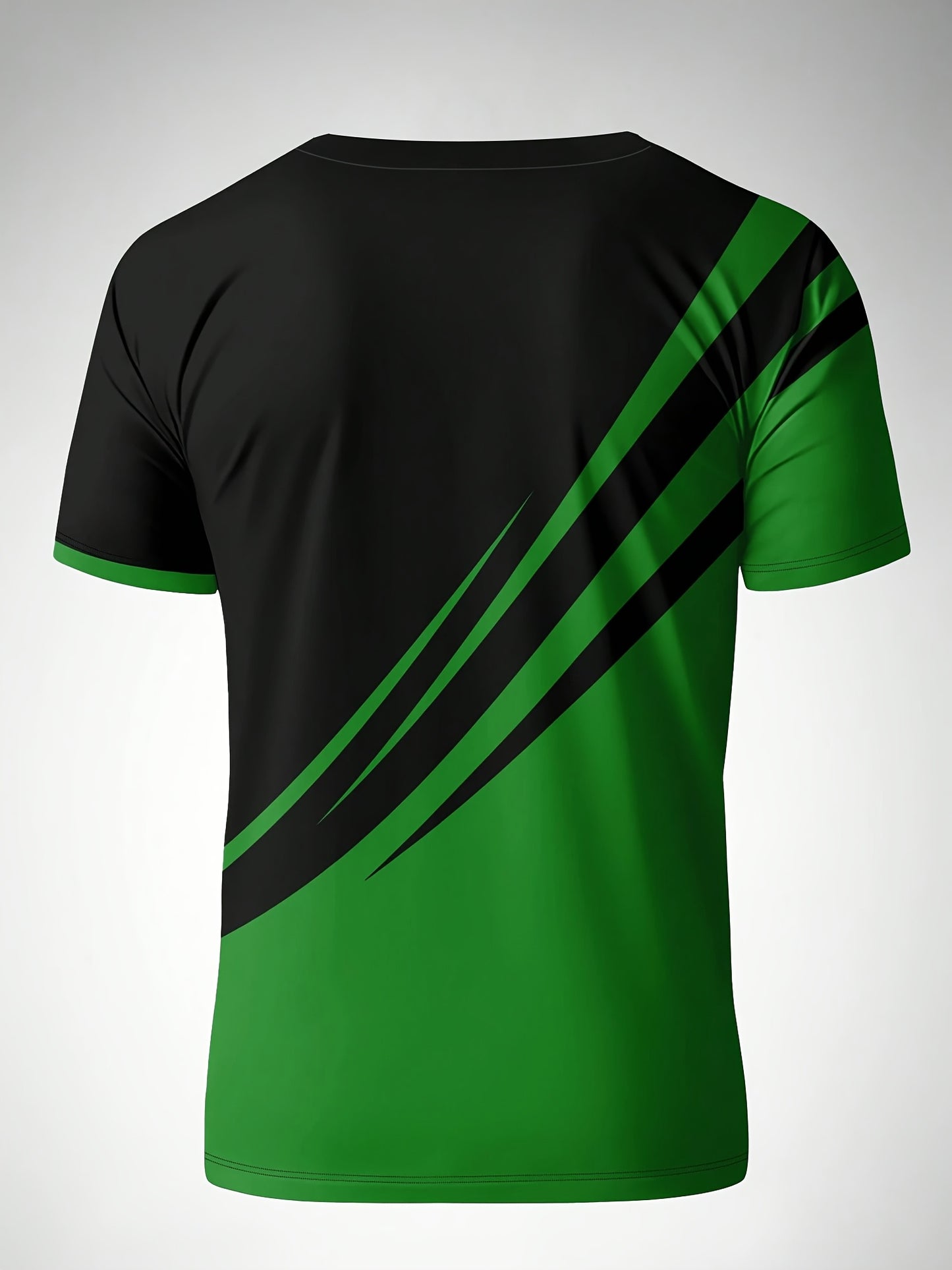 Men'S Casual T-Shirt with Bold Green & Black Striped Design - Breathable Short Sleeve Round Neck Tee,