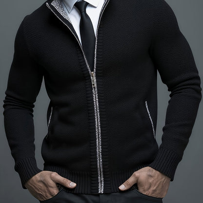 Stylish Men's Cardigan Soft Knit Men's Light Beige Open-Front Cardigan | Stylish Versatile Zip-Up Jacket for Office, Golf, and Casual Wear - H-Line Fit,