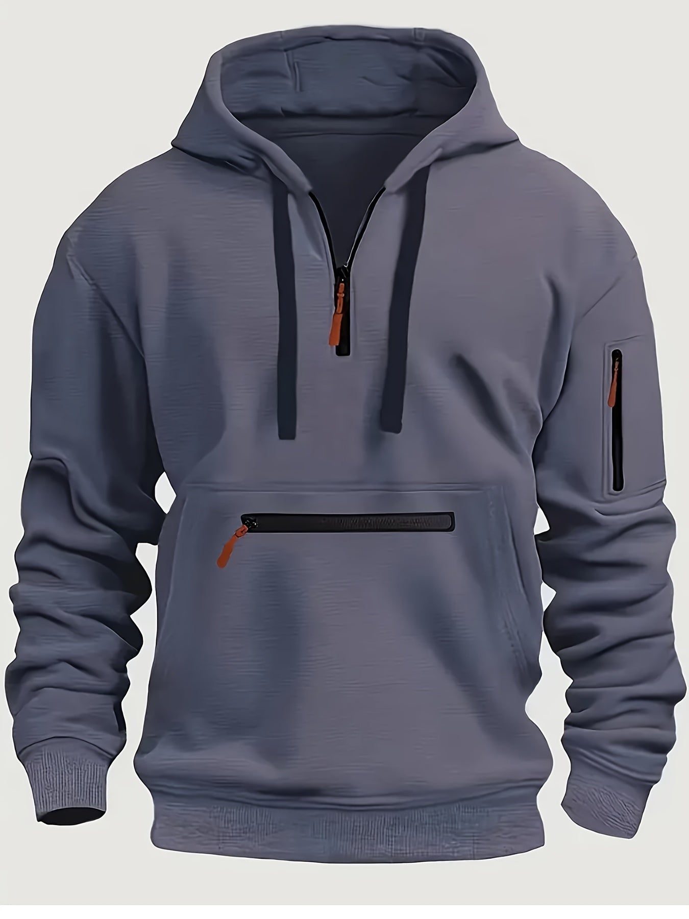 Thick, Warm, Oversized Men's Casual Zip-Up Hoodie - Kangaroo Pocket, Polyester Blend - Fall and Winter