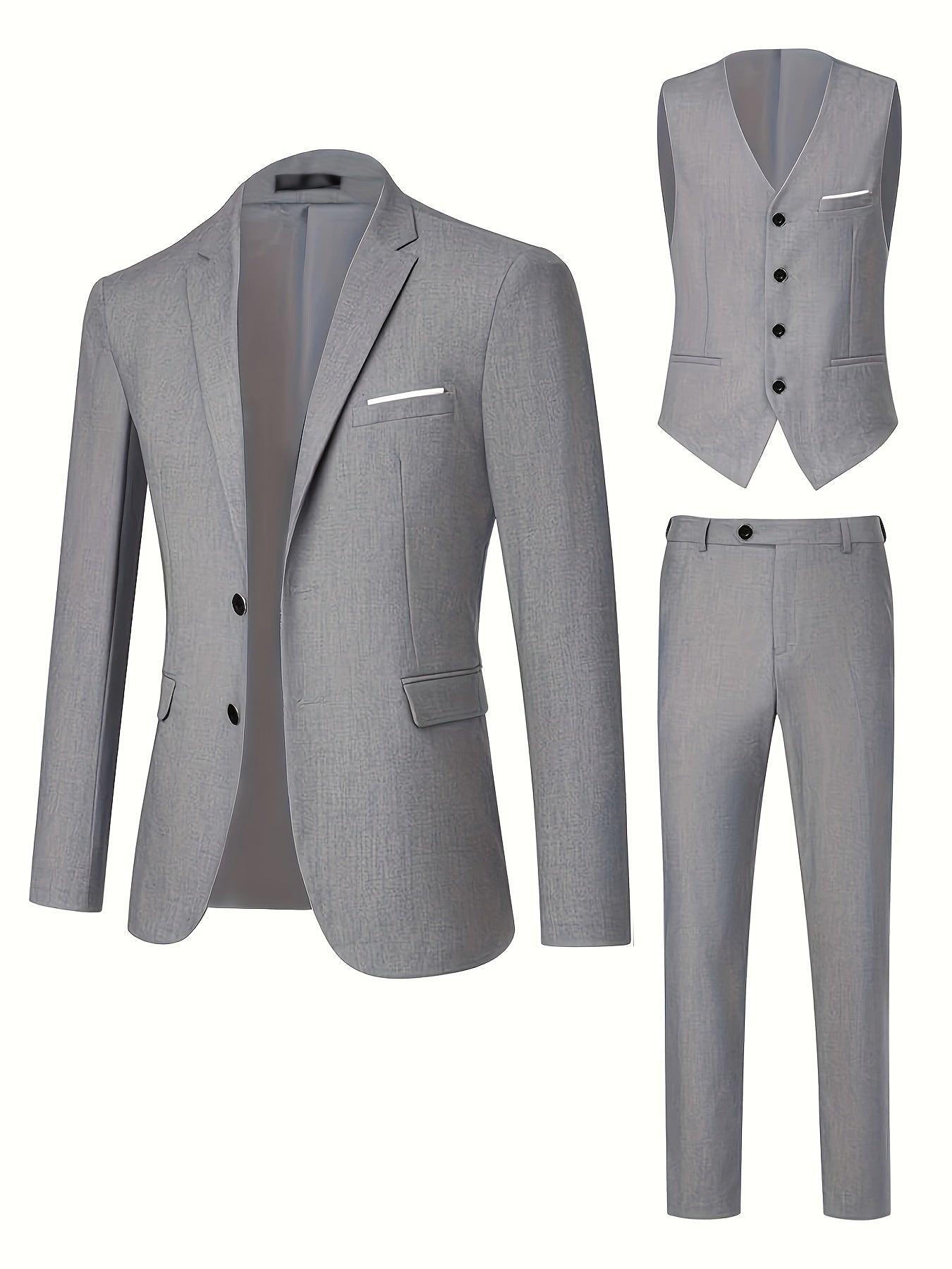 Men's Three-Piece Suit Set with Vest, Trousers, and Tie for Weddings and Formal Occasions
