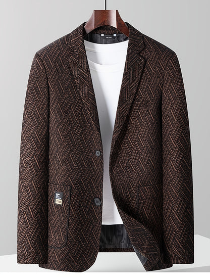 Men'S Formal Blazer - Business Suit Jacket with Notched Lapel, Brown\u002FBlack Color Block, Structured Fit for Office, Wedding,