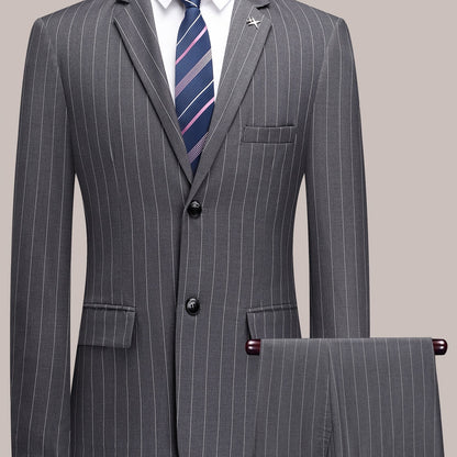 Men'S Striped Suit Set for Business Casual And Formal Events, Featuring a Lightweight Design Suitable for Spring And Autumn. The Two-Piece Suit Is Durable,