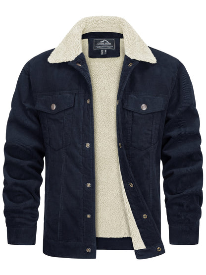 Men's Winter Fleece Jacket with Thick, Comfortable and Stiff Fabric, Warm Inner Lining, Multi-Pocket, Adjustable Cuff Collar,
