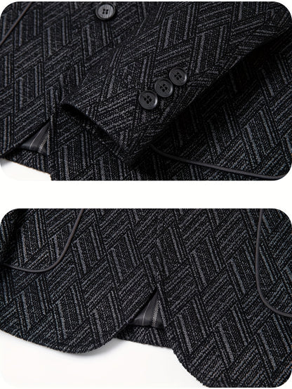 Men'S Formal Blazer - Business Suit Jacket with Notched Lapel, Brown\u002FBlack Color Block, Structured Fit for Office, Wedding,