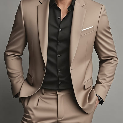 Formal Suit Set Professional Men's Formal Suit Two-Piece Set | Single Button Blazer and Pants for Interviews, Business, and Casual Parties