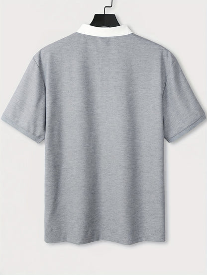 Knit Fabric, Polo Shirt Knit Fabric, All-Season Comfort | Men's Casual Loose Fit Polo Shirt - Short Sleeve, Button-Up Collar, Solid Color, Perfect for Casual Attire,