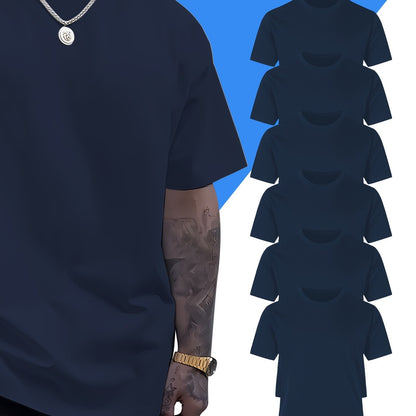 Comfy 6pcs Solid Color Short Sleeve T-shirt - Casual PLUS SIZE Tees for Summer - Mens Clothing