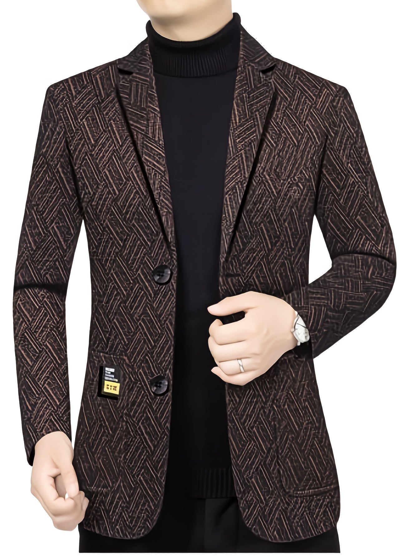 Men'S Formal Blazer - Business Suit Jacket with Notched Lapel, Brown\u002FBlack Color Block, Structured Fit for Office, Wedding,