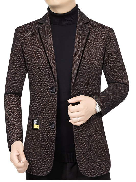 Men'S Formal Blazer - Business Suit Jacket with Notched Lapel, Brown\u002FBlack Color Block, Structured Fit for Office, Wedding,