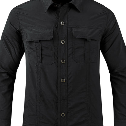 Mens Quick Dry Shirt Men's Quick-Dry Shirt - Beige Button-Up Formal & casual shirt with Button Front Placket, Long Sleeve Non-Sticky Fabric for Office, Outdoor,