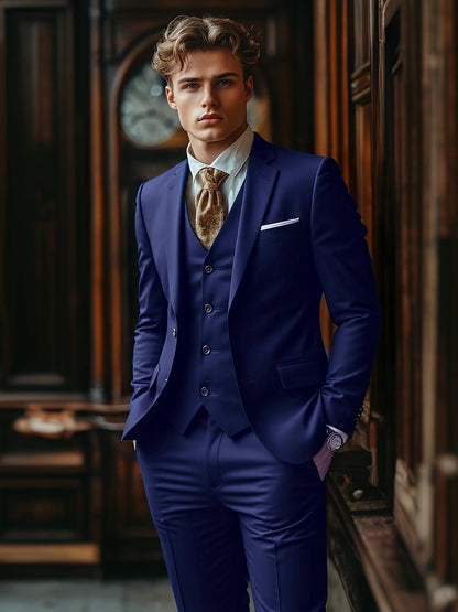 Men's Three-Piece Suit Set with Vest, Trousers, and Tie for Weddings and Formal Occasions
