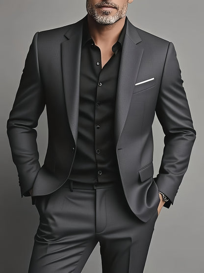 Formal Suit Set Professional Men's Formal Suit Two-Piece Set | Single Button Blazer and Pants for Interviews, Business, and Casual Parties
