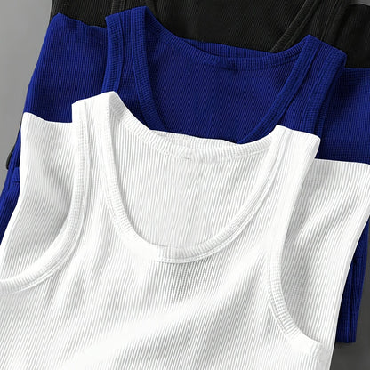 3pcs Men's Solid Color Sleeveless Tank Tops - Sporty Slim Fit, Breathable Stretch Fabric, Round Neck, Machine Washable, All-Season Casual & Athletic Wear