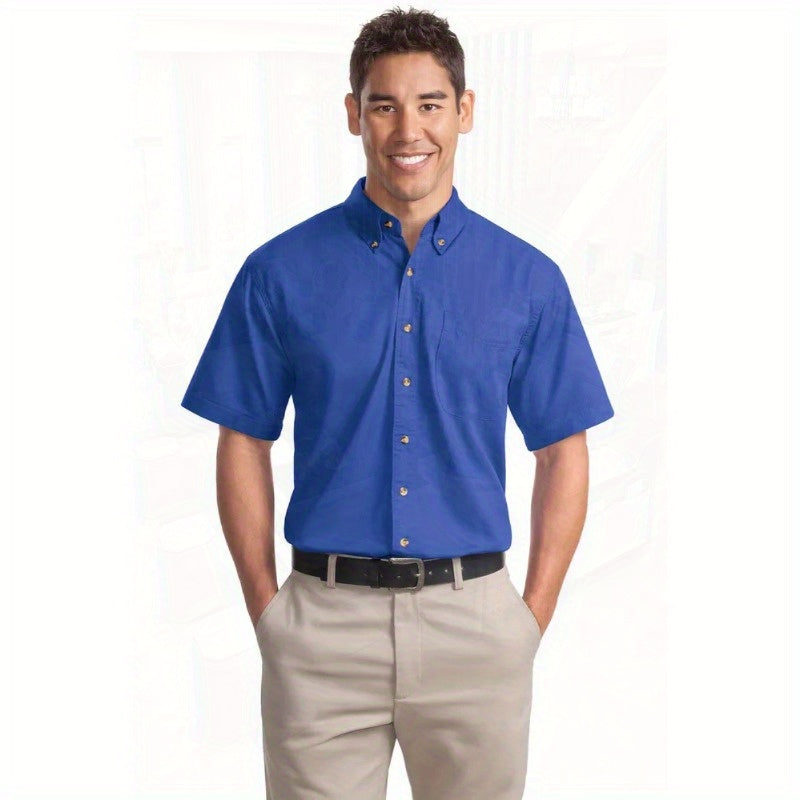 Port Authority Men's Short Sleeve Twill Shirt S500T - 5-Ounce Heavyweight 100%, Wrinkle-Resistant & Easy-Care, Classic Pointed Collar with Horn Buttons,