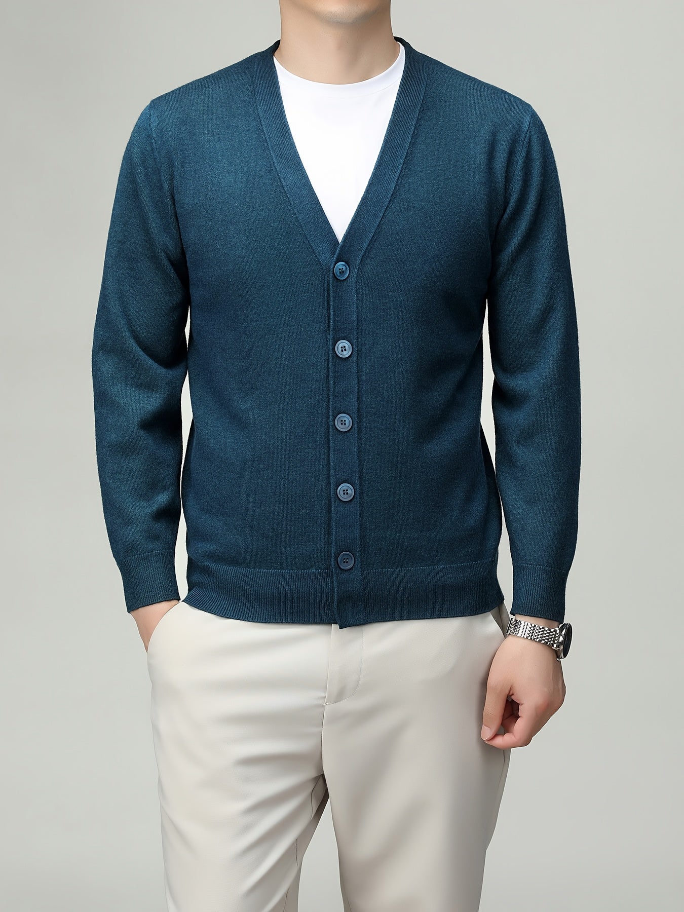 Men'S Classic Button-Up Cardigan - Soft Viscose Blend, Warm Long Sleeve Open Front Sweater for Fall\u002FWinter, Solid Color Elegant Versatile Top for Business,