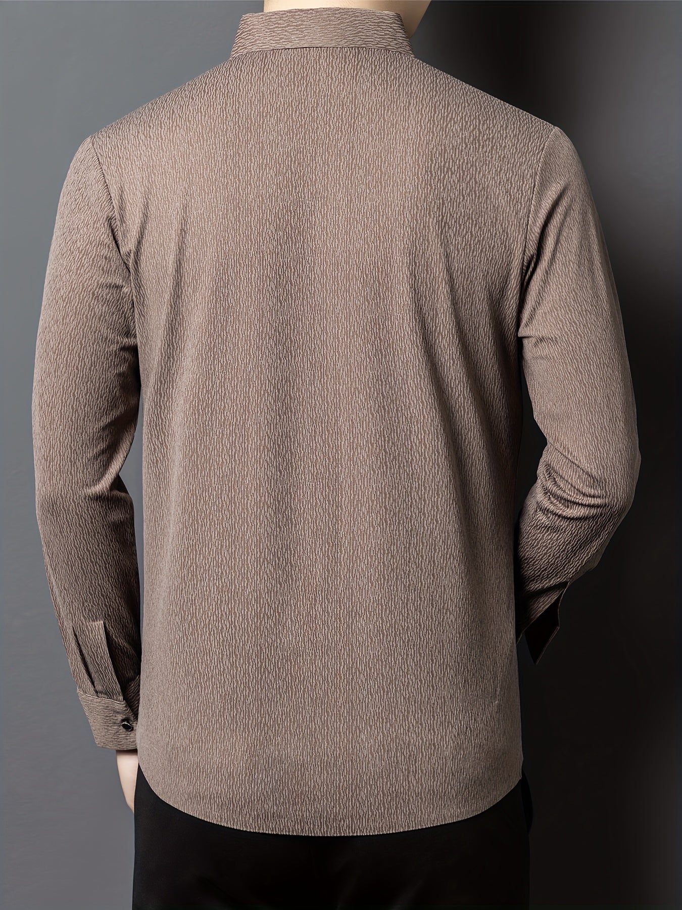 Men's Breathable Long Sleeve Button-Up Shirt - Casual Business Style, Solid Brown, Lightweight Fabric for Spring\u002FFall, Perfect for Office or Leisure Outings,