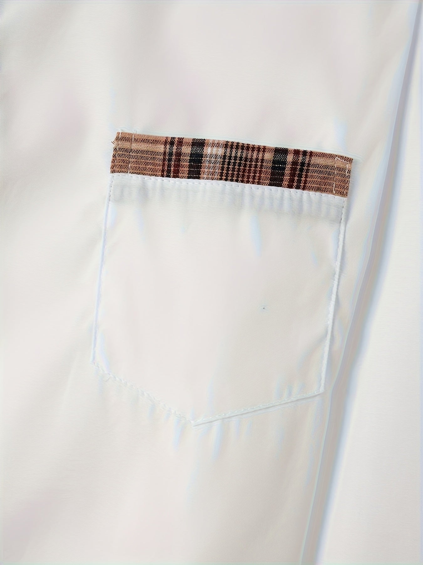 Men'S Casual Long Sleeve Shirt with Color Block Pocket Design - Comfortable Collar, Breathable Fabric,